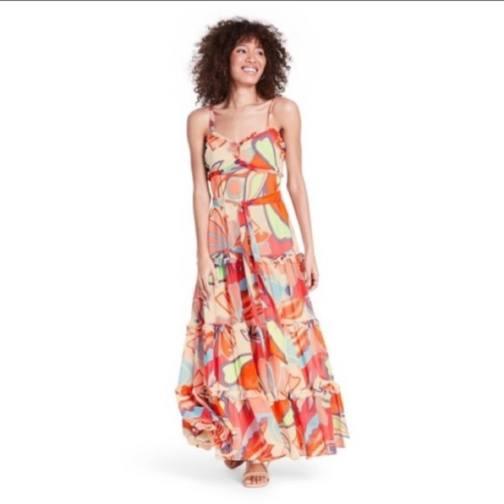Mixed Floral Sleeveless Tiered Ruffle Dress
